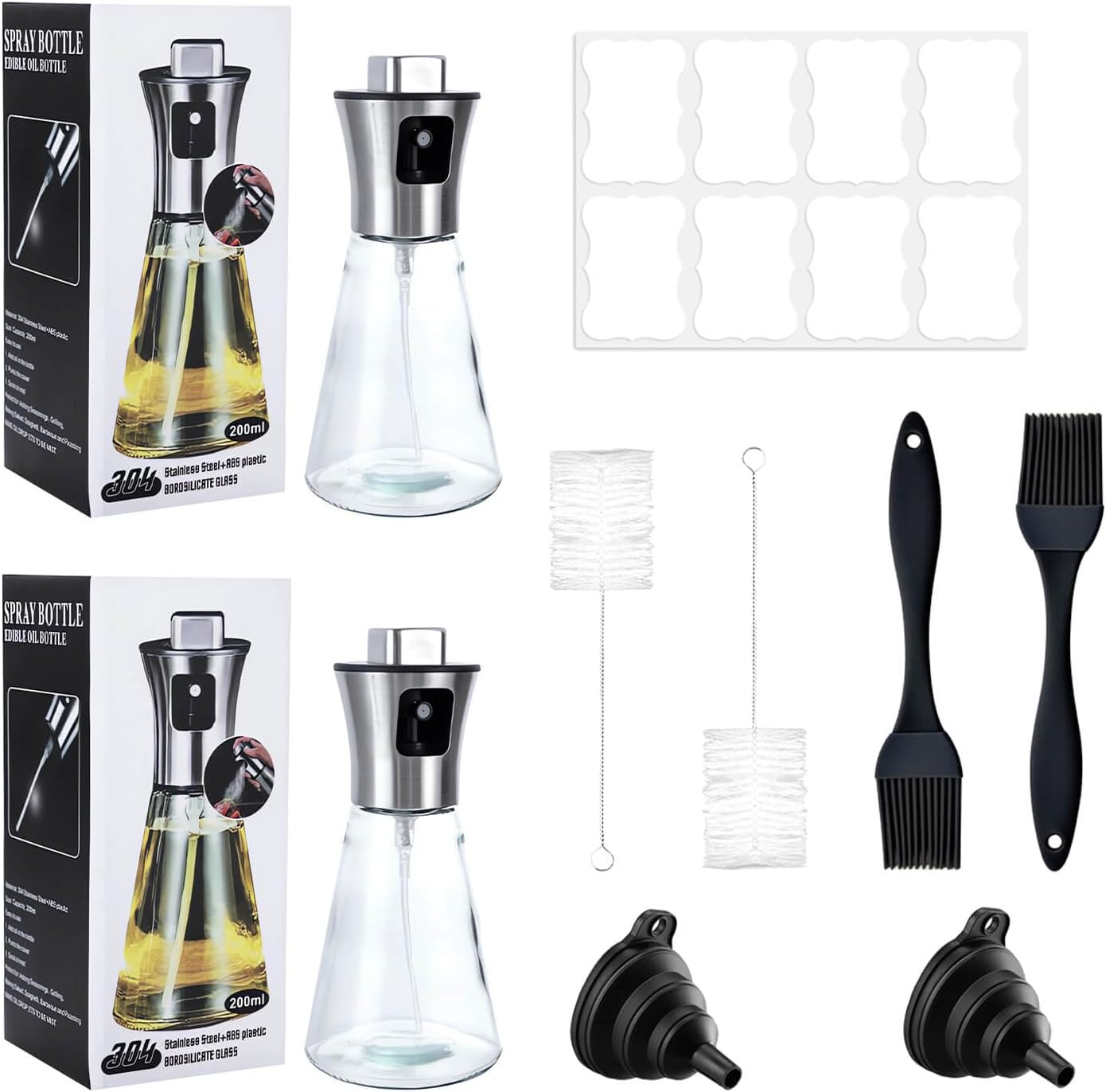 Ptyism Pack of 2 Spray Bottles Oil (Drum with Accessories) Oil Sprayer, Oil Sprayer for Hot Air Fryer, Salad, Grilling, Baking, Kitchen Gadgets image number 1