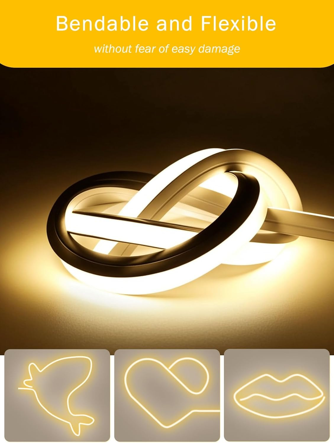 ROMANJOY LED Strip 10M, 2700K Warm White, 24V Cuttable Neon Rope Light, Outdoor Waterproof Silicone Strip Lights for Bedroom, Ceiling, Cabinet, Staircase, Wall, TV Backlight, Pool image number 5