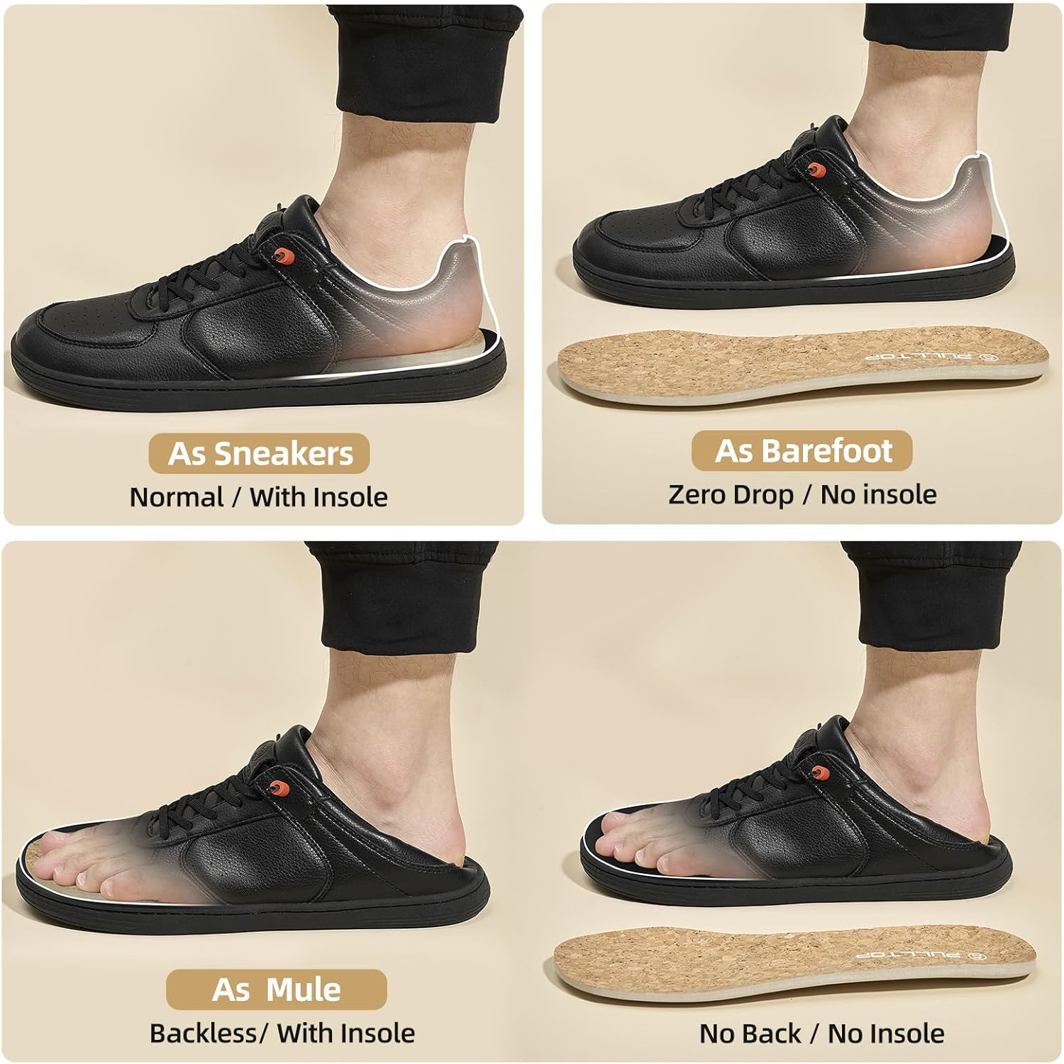Pulltop Barefoot Wide Toe Box Shoes for Men - Minimalist Barefoot Dress Shoes Sneakers Zero Drop Slip on Walking Non Slip Shoes for Men image number 6