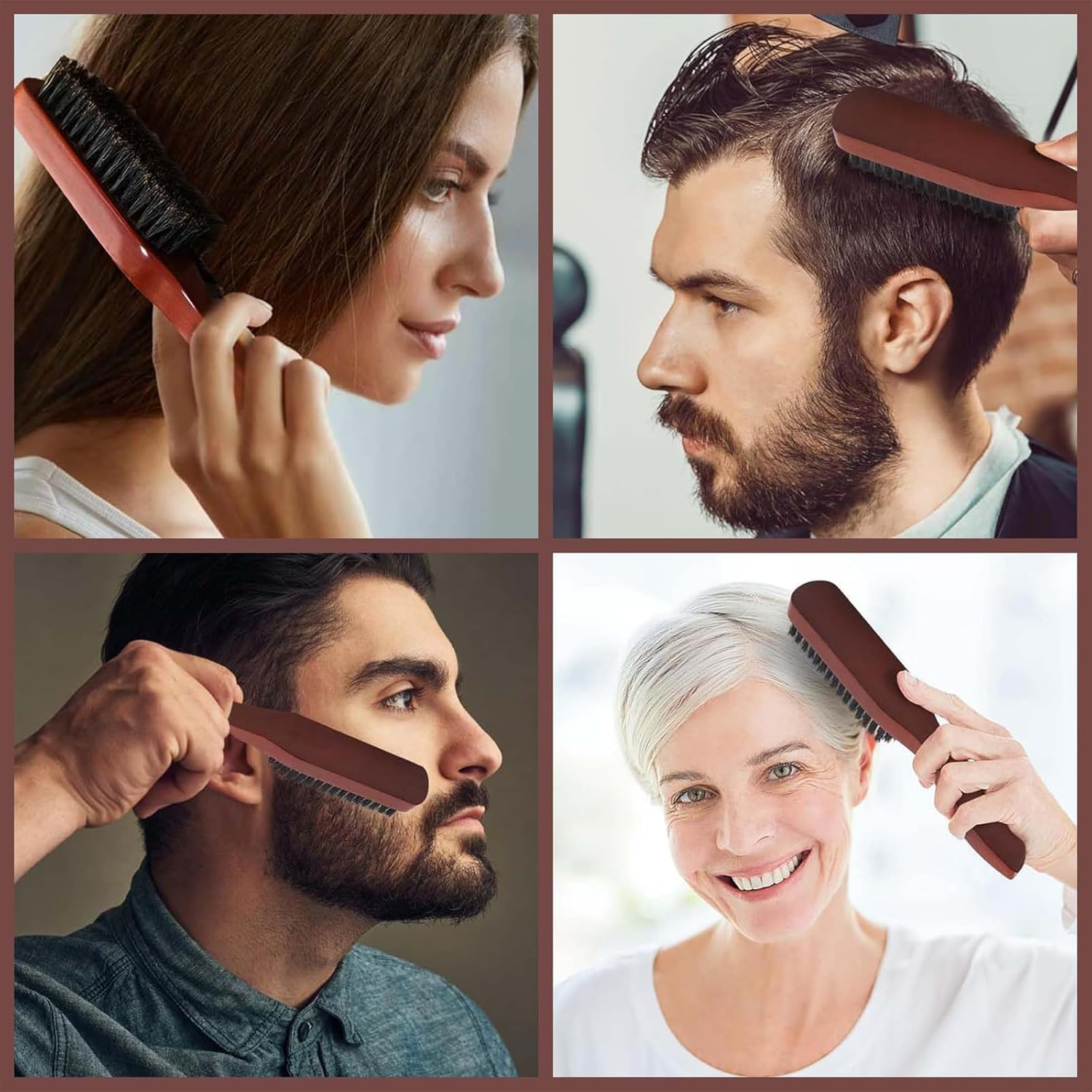 Boar Bristle Brush Slick Back Teasing Bristle Hair Brush, 3Pcs Wooden Handle Bristle Slick Back Teasing Boar Bristle Sleek Styling Hair Brushes,Wooden Boar Bristle Teasing Hair Brushes image number 3