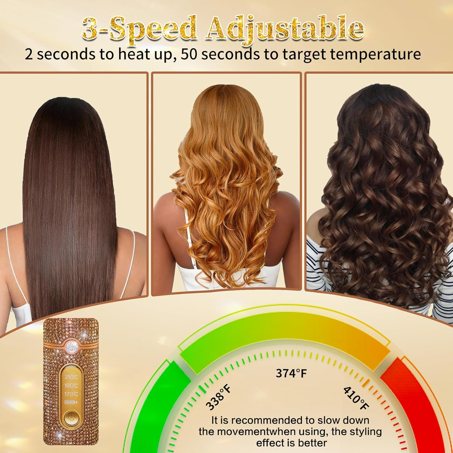 Cordless Hair Straightener, Portable Straightener 2 in 1 for Hair Straightening and Curling, Fast Heating Cordless Flat Iron, 5000Mah Hair Straightener Travel,210&deg;C/410&deg;F within Seconds (Libre) image number 6