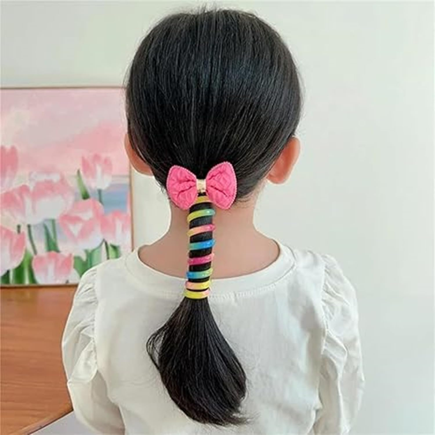 7 Pack Spiral Telephone Wire Hair Ties for Women & Girls - Soft No Pull Hair Bands, Colorful Braided Elastic Hair Ties for Kids, School, Sports image number 5