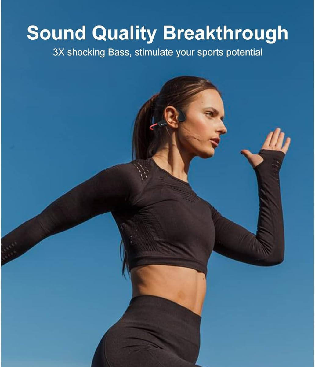 Rockshine Conduction Openair Headphones - Bluetooth Rechargeable Designed for Sports and Fitness Activities - Enjoy Audio While Staying Aware of Your Surroundings(Red) image number 4