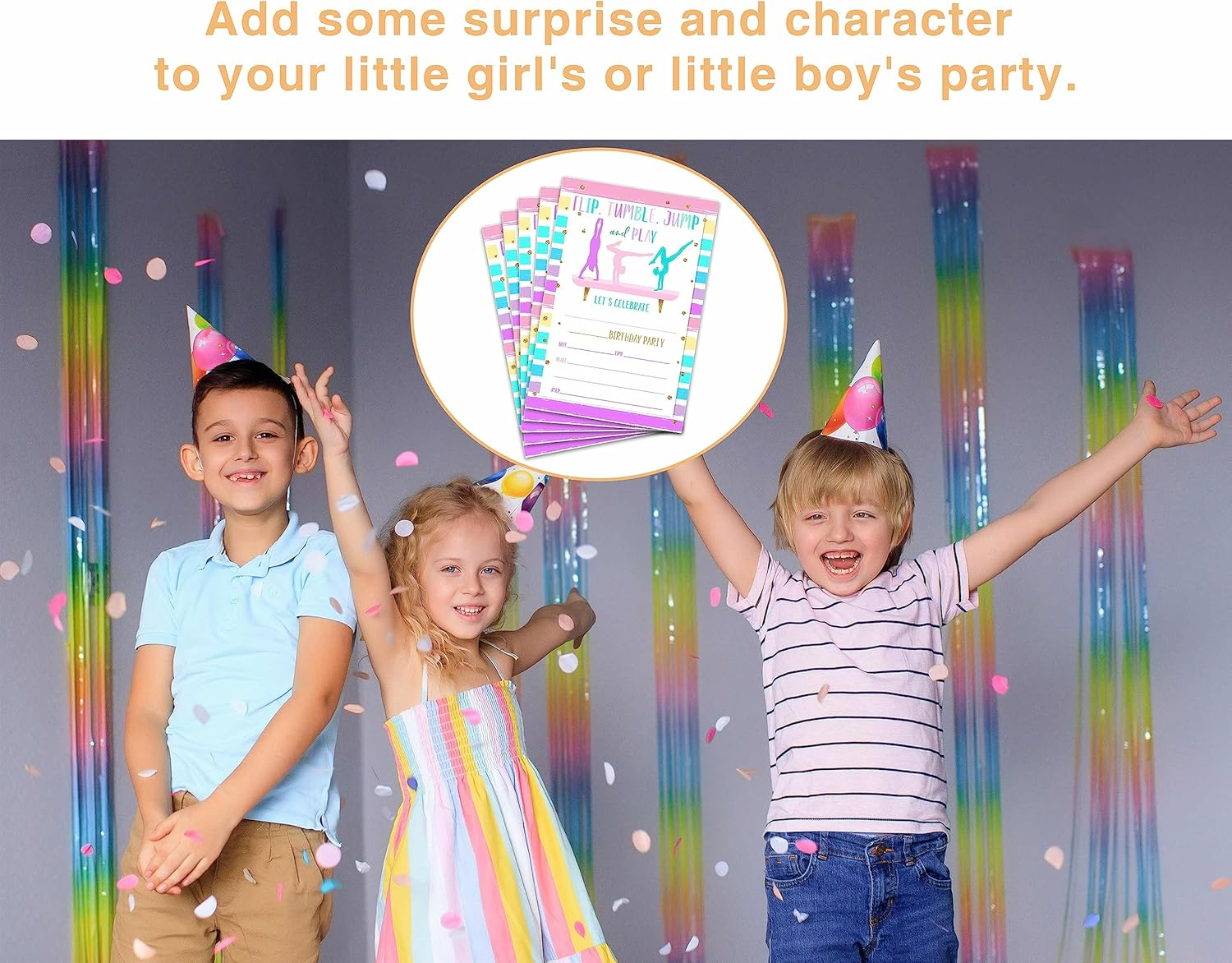Gymnastics Birthday Invitations, Gymnastics Theme Birthday Party Invitations for Girls Boys Kids, Jump Tumble and Play Fill in Birthday Party Invites, Decorations, 20 Invitations with Envelopes (D04)