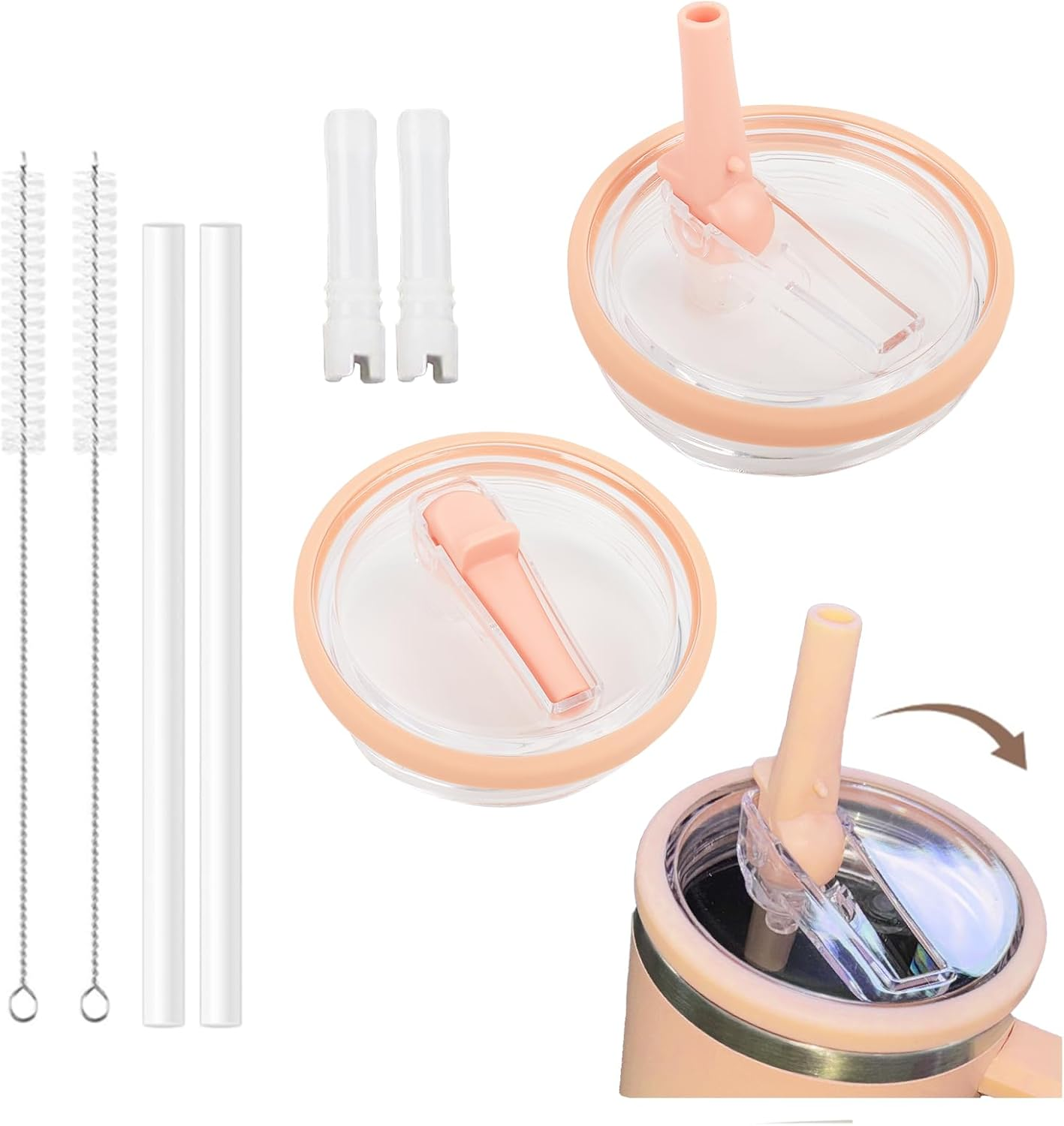 Viiotu 8 Pcs 40 Oz Spill Proof Tumbler Flip Straw Lid Replacement Fit for Stanley Quencher, Reusable Accessories with Straw Cleaner Brush, Silicone Straw for Stanley Cup (Purple)