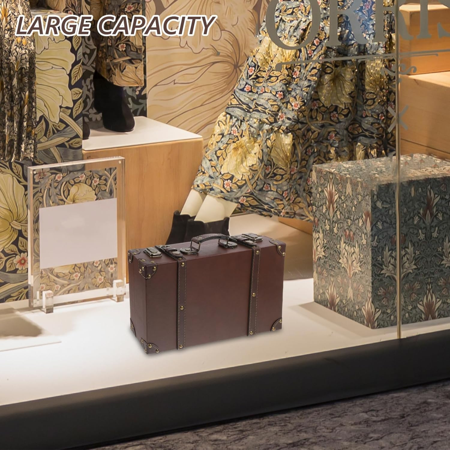 MUCKLILY Vintage Suitcase Trunk Luggage Leather Retro Decorative Storage Box for Clothing Store Display Photo Props image number 3