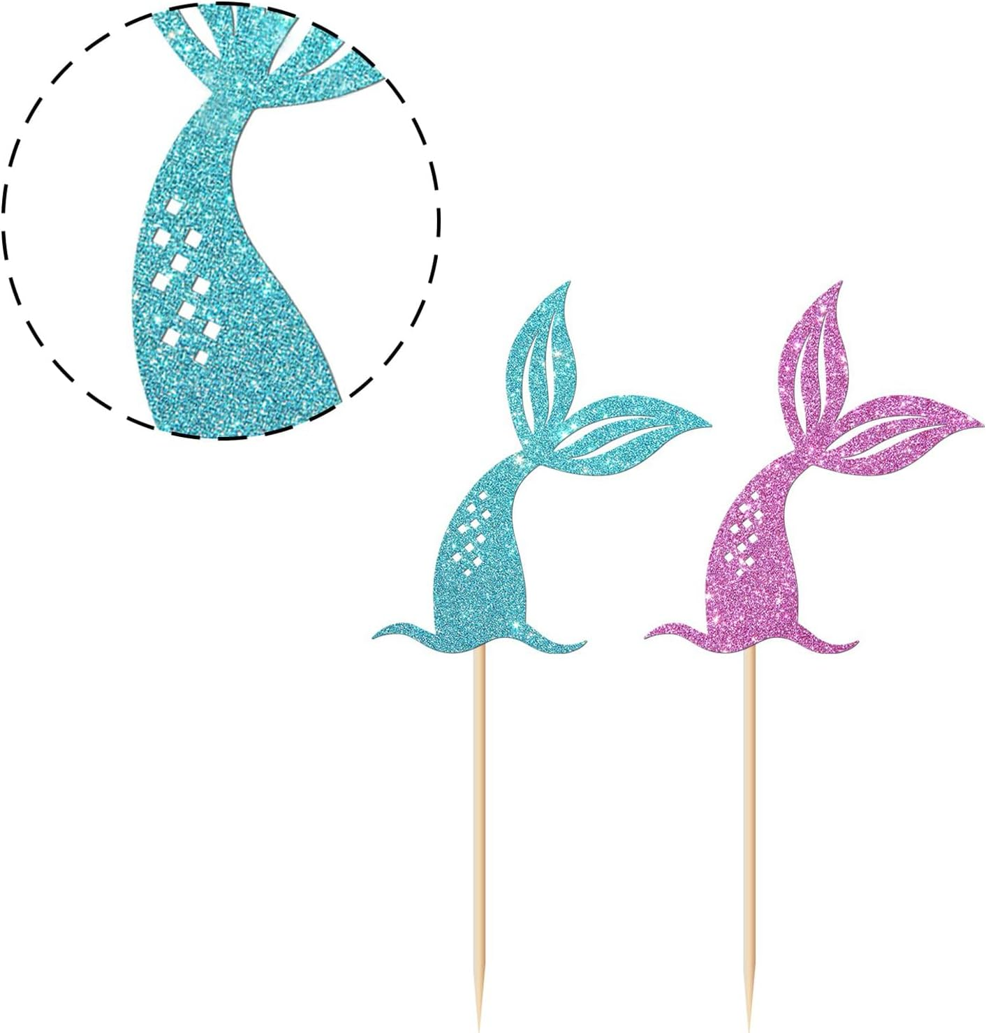 24Pcs Mermaid Tails Cupcake Toppers Glitter Pink & Blue Mermaid Tails Cupcake Picks Baby Shower Kids Birthday Mermaid Themed Party Cake Decorations Supplies image number 3