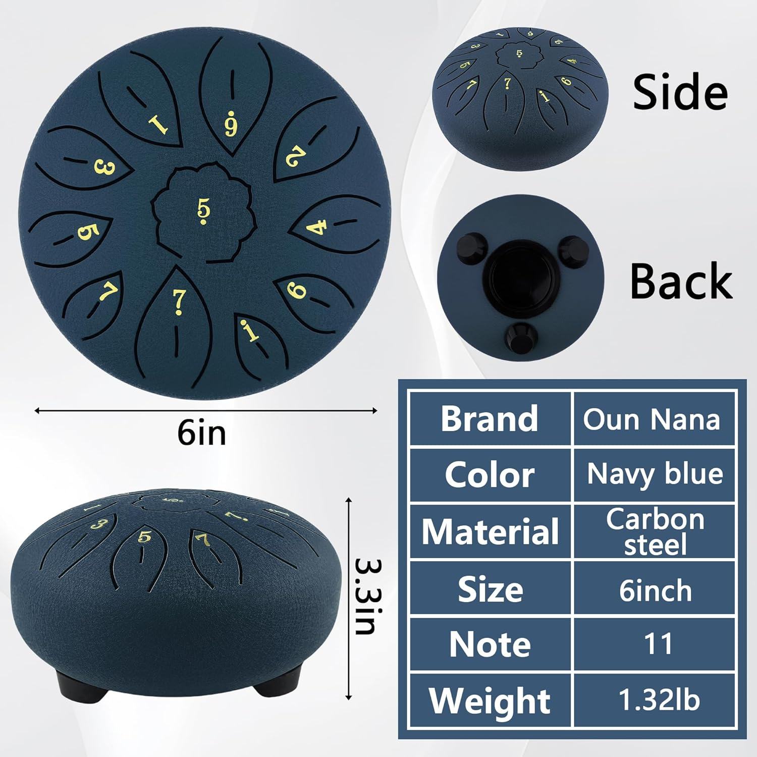 Oun Nana Rain Drum for outside When It Rains, 6 Inches 11 Notes Steel Tongue Drum with Drumsticks, Holder, Finger Paddle, Music Book, Travel Bag, Waterproof Echos Drum Rain Chimes for outside Garden - Black image number 3