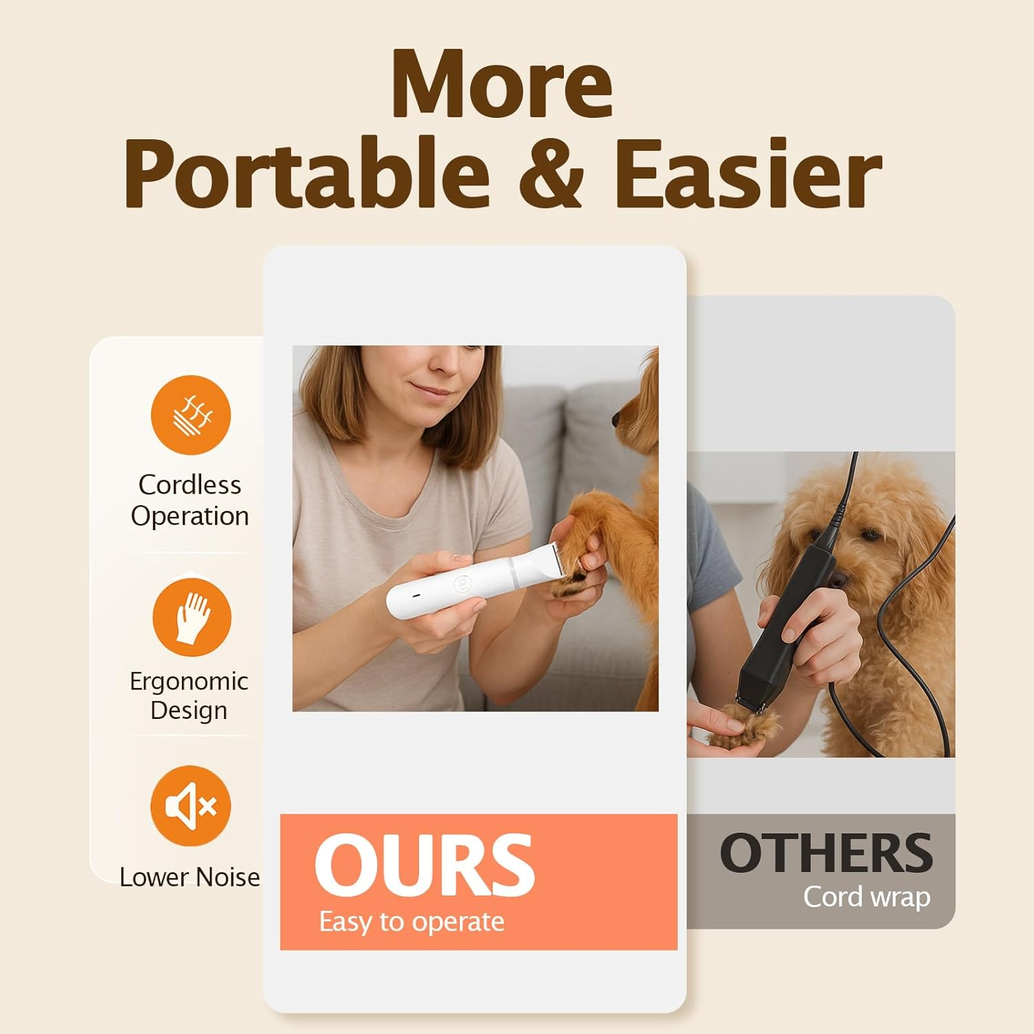 Paws2U 4 in 1 Dog Grooming Kit, IPX7 Waterproof Trimmer, Multi-Blade Pet Hair Clippers Kit, Pet Paw Trimmers & Nail Grinder, USB Rechargeable Clipper Grooming Trimmer for Small Dogs & Cats Indoors image number 3