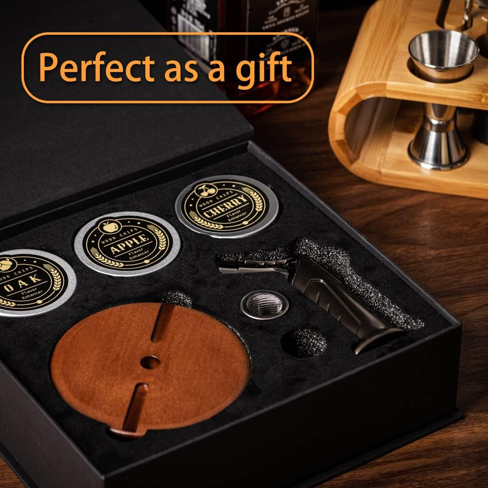 Combojoy Bourbon Gifts for Men - Cocktail Smoker Kit with Torch and Wood Chips for Whiskey and Bourbon, Old Fashioned Cocktail Kit, Whiskey Gifts, for Dad, Husband and Cocktail Lovers image number 1