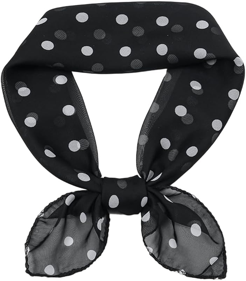 INOGIH Womens Soft 27'' Chiffon Polka Dots Square Scarf - Florals Print Shawl Wraps Square Kerchief Neck Scarf Shawl image number 2