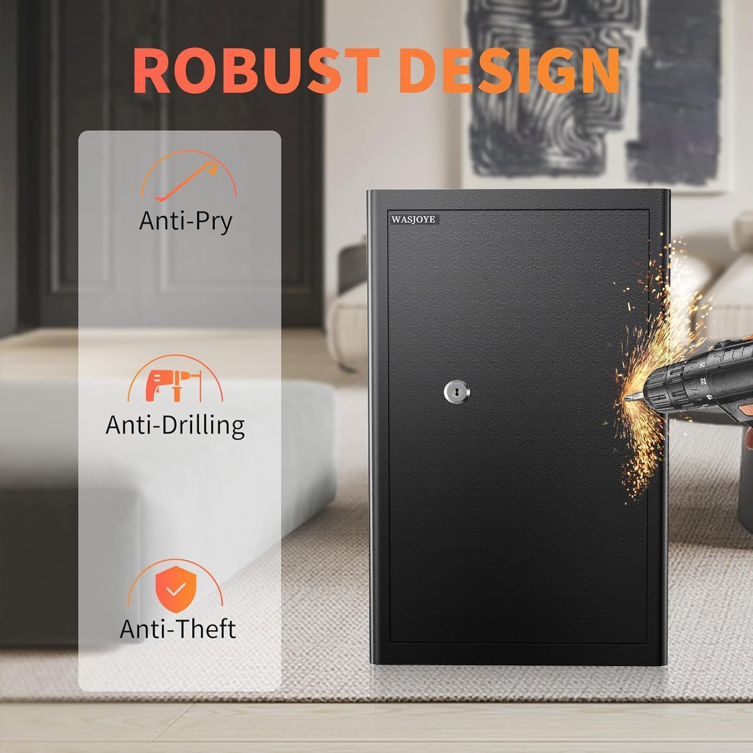 WASJOYE Safe Lock Box Wite Keys, High Security Safety Box, 72L Steel Lock Safes for Home/Office, Cabinet Keys Safe Lock Box for Money Cash Jewelry Medicine Document, 62.5 * 37 * 31CM image number 6