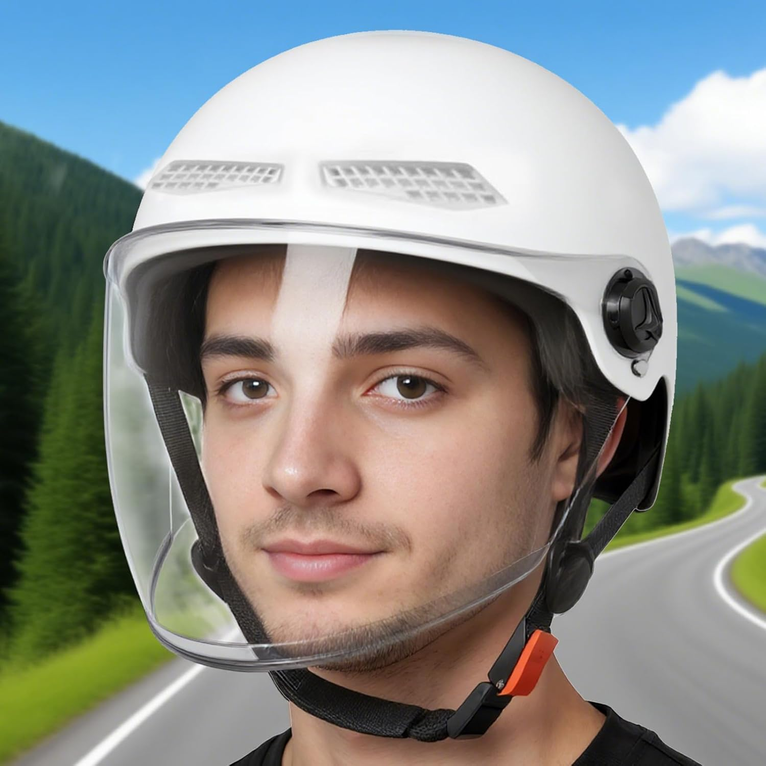 Motorcycle Half Helmet - Half Helmet for Adults,Open Face Sun Protection Retro Quick Release Hat for Women Youth Riding Motor Scooter ATV Electric Bike Motocross Racing image number 1