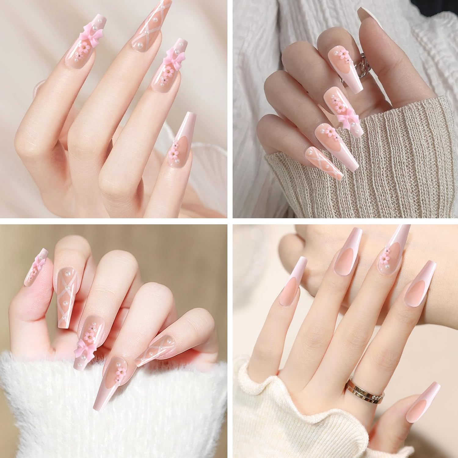 Pack of 24 Press on Nails, Artificial Nails with Adhesive Pads and Nail Files Buffers, Square Fingernails, Pink Nails for Sticking, Nails Ballet, for Women and Girls Nail Art image number 1