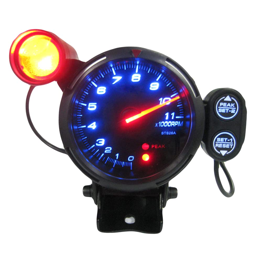 Auto Gauge Tachometer, 3.5'' Pointer Tachometer Kit Blue LED Pointer Display Tachometer Car Gauge Black Mirror Silver Ring image number 5