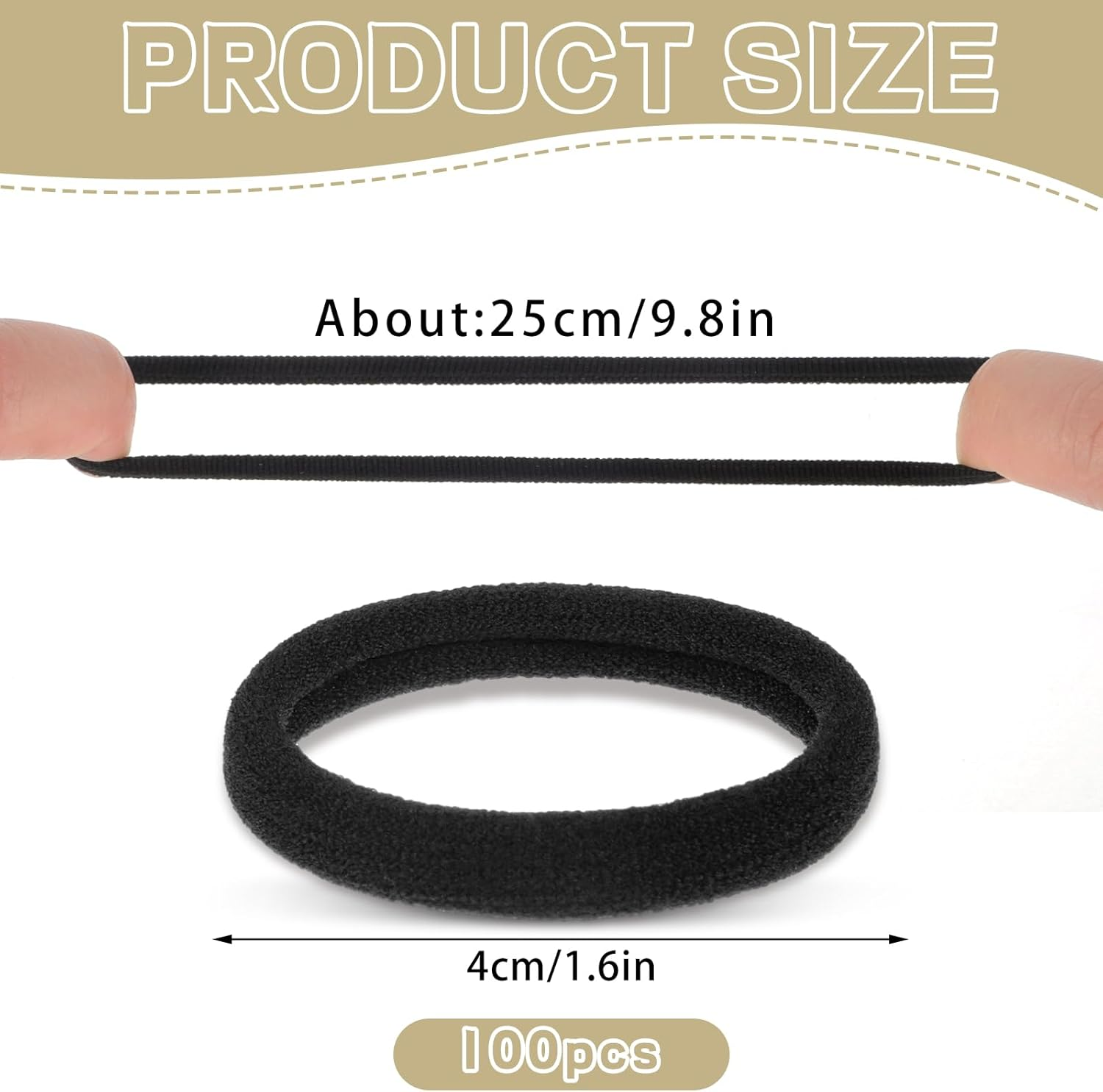 Obeoby 100PCS Black Hair Ties, Seamless Hair Ties Ponytail Holders Elastics Hair Accessories for Women Girls, 1.5 In image number 3