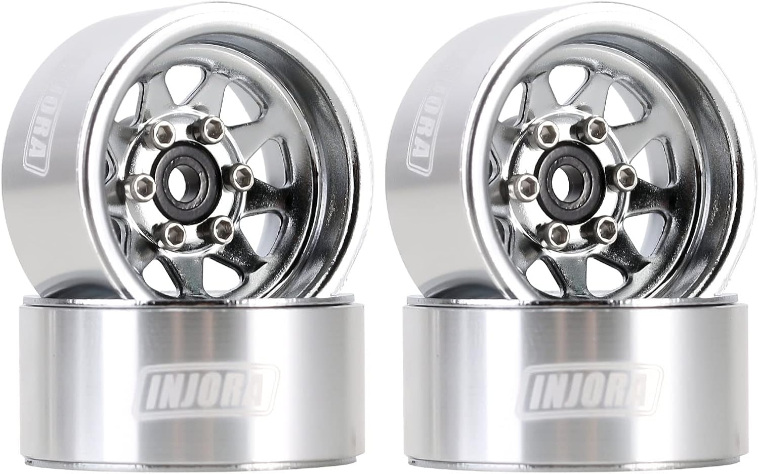 INJORA 1.0 Beadlock Wheel Stamped Steel Beadlock Deep Dish 1.0" Wheels for Axial SCX24 Gladiator Deadbolt Bronco C10 JLU Upgrade Parts(Silver)