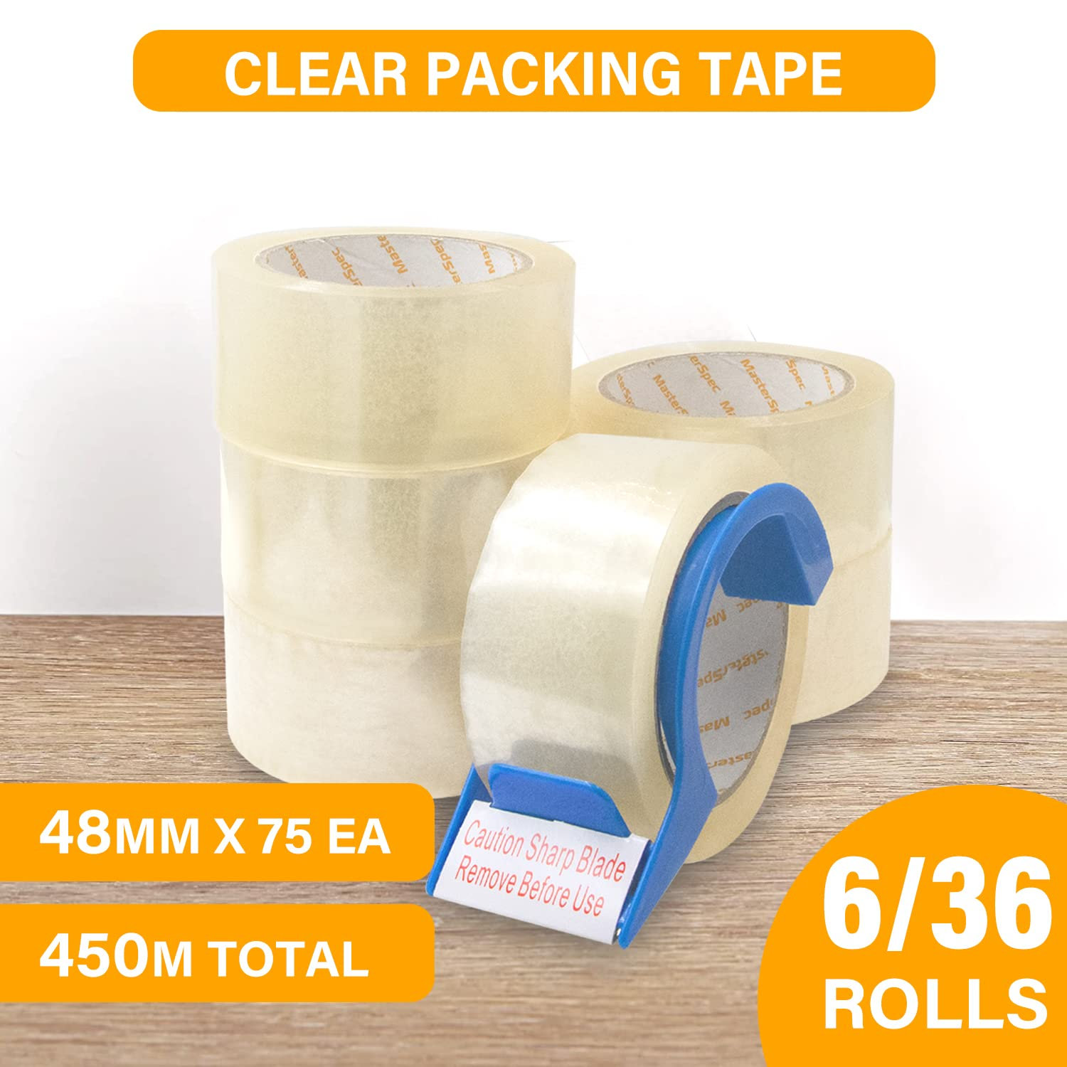 Masterspec Clear Packing Tape 6 Rolls, 450M Total Length, 48Mm X 75M image number 2