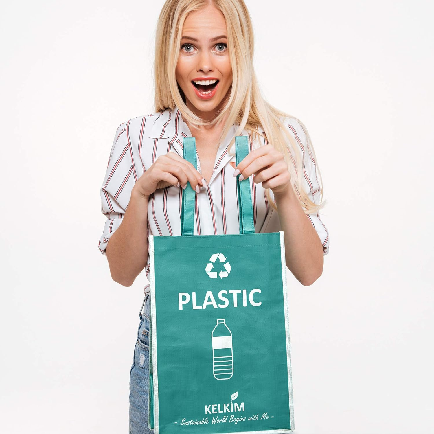 KELKIM Recycling Bin Bags & Donation Bag for Home Kitchen Office/Portable Indoor Recycle Waste Organizer/Waterproof Garbage Containers/Separate Recyclable Trash Sorting Bin/Big Size 5 Bags Set image number 2