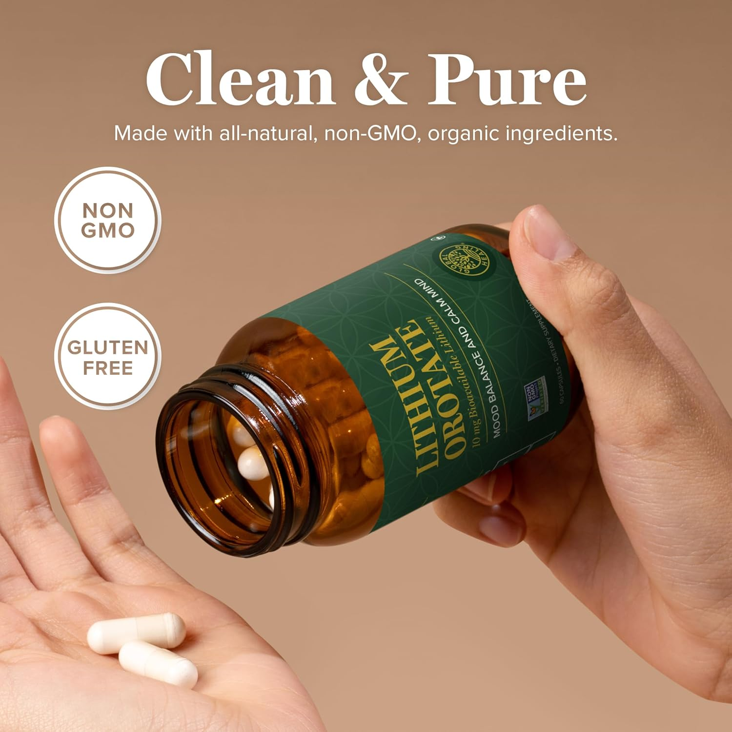 Global Healing Lithium Orotate Supplement - Supports Better Mood and Normal Brain Function - Helps Mental Clarity, Focus & Concentration - 10Mg, 60 Capsules