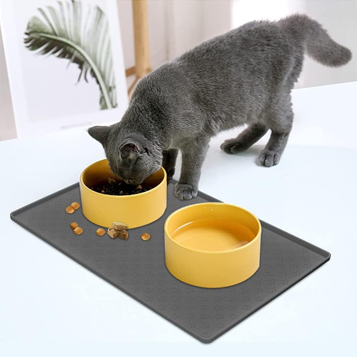 Umtiti Bowl Mat for Dogs and Cats (48 X 30 Cm, Grey), Waterproof Non-Slip Silicone Dog Bowl Feeding Bowl Mat, Waterproof Mat with Rim, Dishwasher Safe, M-1 Piece, Grey image number 3