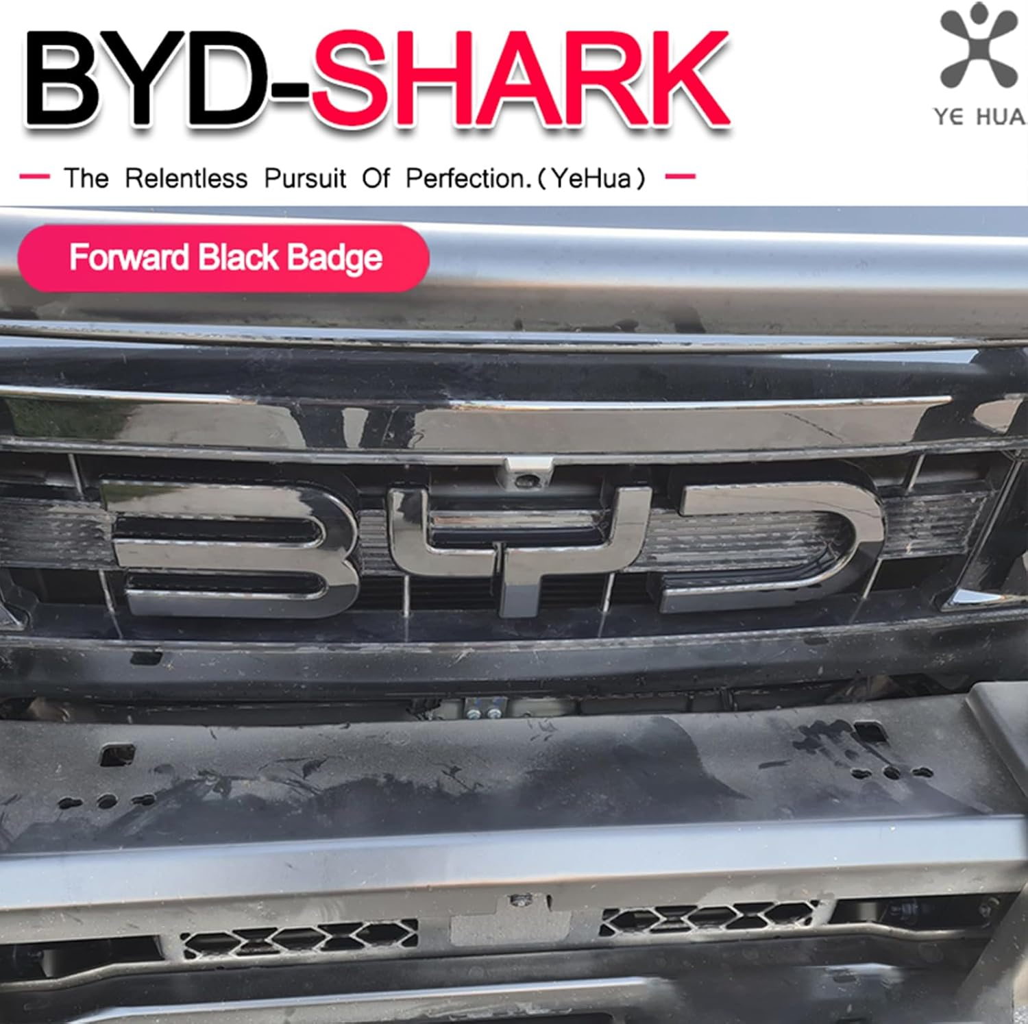 Personalized for BYD Shark 6 Emblem Sticker Cover, Fit for Logo BYD Shark 6 Decals Accessories,Precision ABS Material Anti-Scratch(Bright Black-Front Logo Cover) - Bright Black image number 3