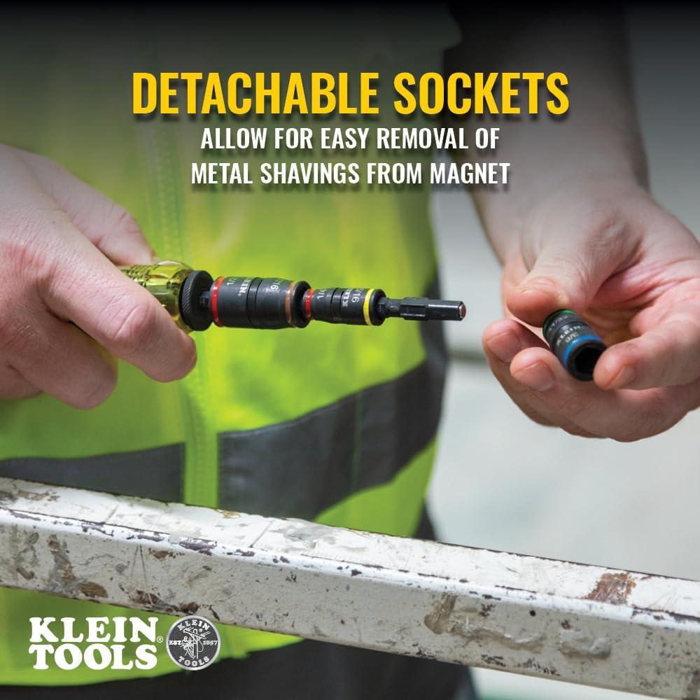 KLEIN TOOLS Impact Driver, 7-In-1 Impact Flip Socket Set, 6 Hex Driver Sizes plus a 1/4-Inch Bit Holder 32907, Black/Orange image number 5