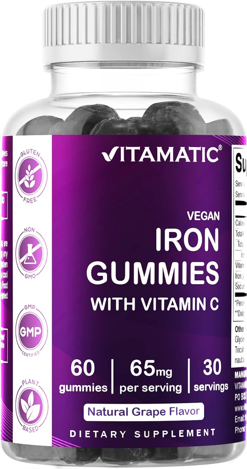 Vitamatic Iron 65 Mg Gummies Supplement for Women & Men - 60 Vegan Gummies - Great Tasting Iron Gummy Vitamins with Vitamin C (1) image number 2