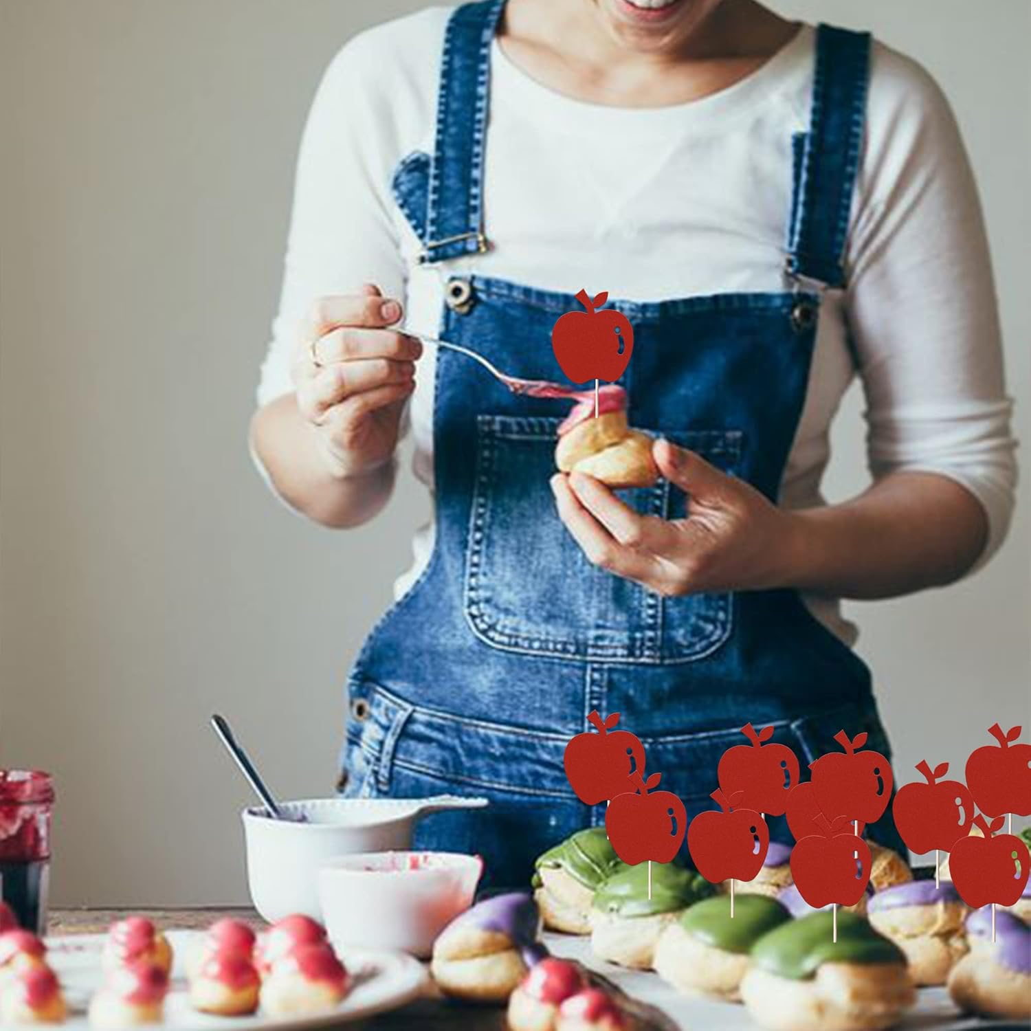 Rsstarxi 24 Pack Glitter Apple Cupcake Toppers Christmas Apple Cupcake Picks for Fruit Theme Baby Shower Kids Birthday Christmas Eve Party Cake Decorations Supplies image number 5