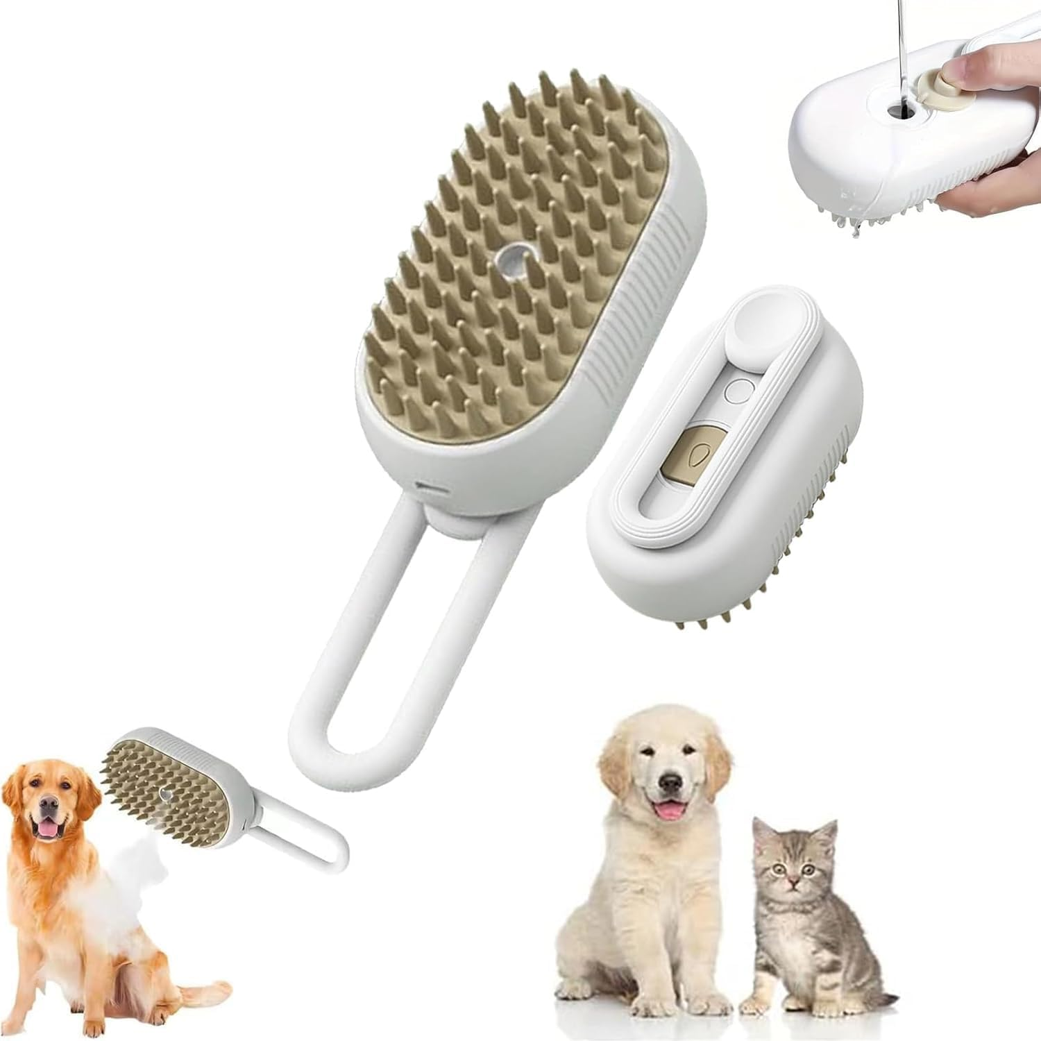 3-In-1 Steamy Cat Brush, Rechargeable Pet Grooming Brush with Cooling Spray, Self-Cleaning Silicone Bristles, and Massage Function for Removing Loose and Tangled Hair, for Cats and Dogs image number 5