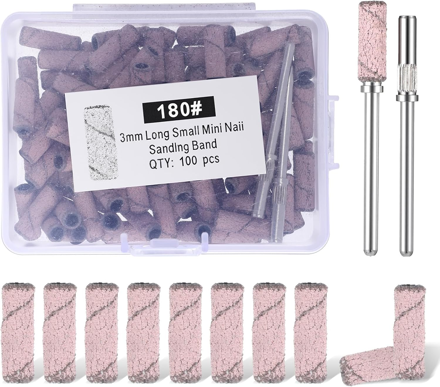 Pack of 100 Sanding Sleeves Nail Cutter Sanding Caps Nail Cutter 180 Grit 2 Pieces Nail Cutter Attachments for Manicure and Pedicure, Grinding, Nails and Removing Dead Skin image number 6