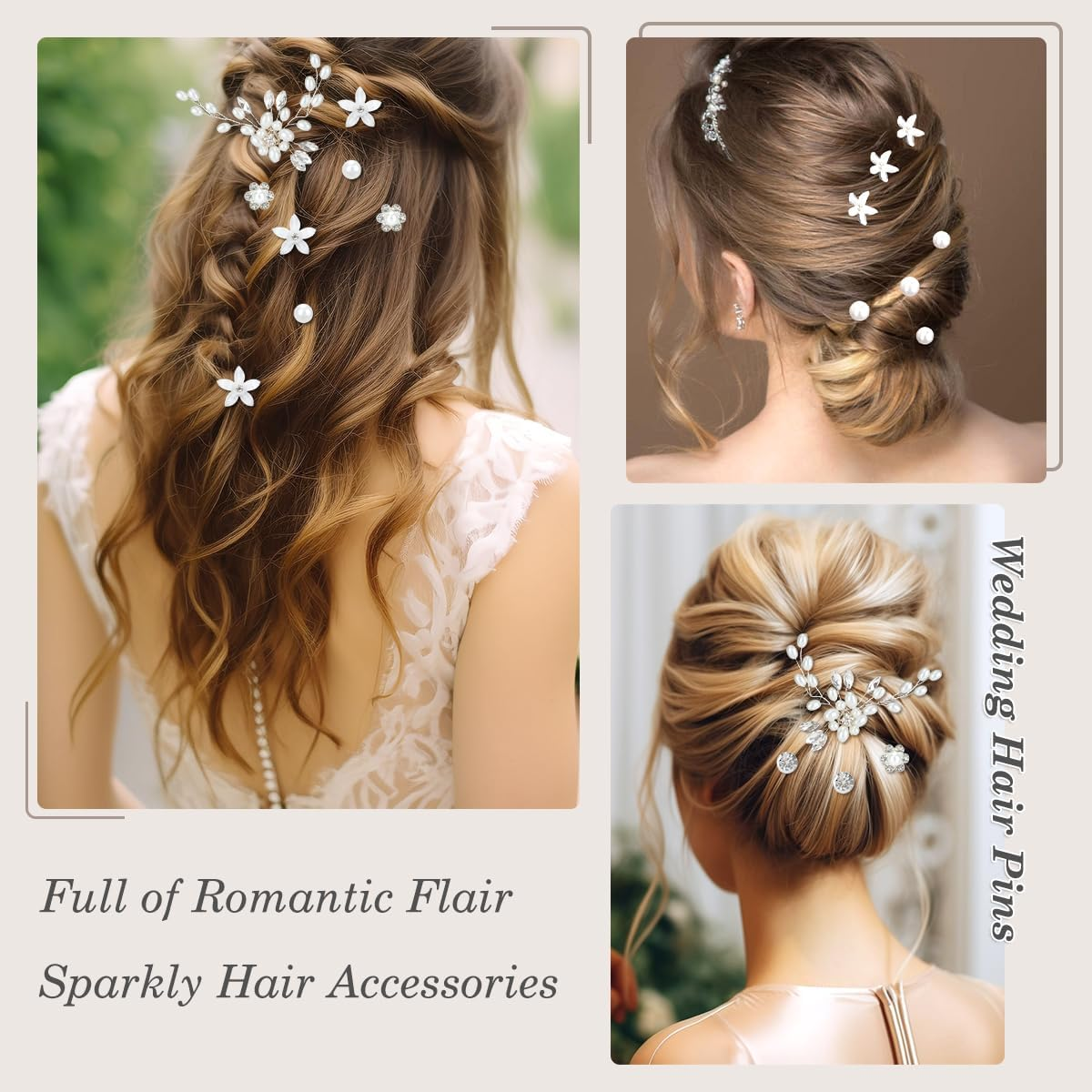 23 Pieces Bride Wedding Hair Pins, FHDUSRYO Flower Bridal Hair Clip, Crystal Pearl Hairpin Flower Rhinestone Hair Barrettes, U Shaped Hair Pins Wedding Hair Accessories for Women, Girls, Bridesmaids image number 6