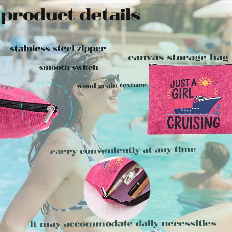 Cruise Travel Makeup Bag for Women Cruise Themed Gift Bags for Cruise Lovers Daughter Granddaughter Cruise Ship Gifts for Girls Summer Vacation Makeup Bag Essentials Beach Zipper Pouch image number 4