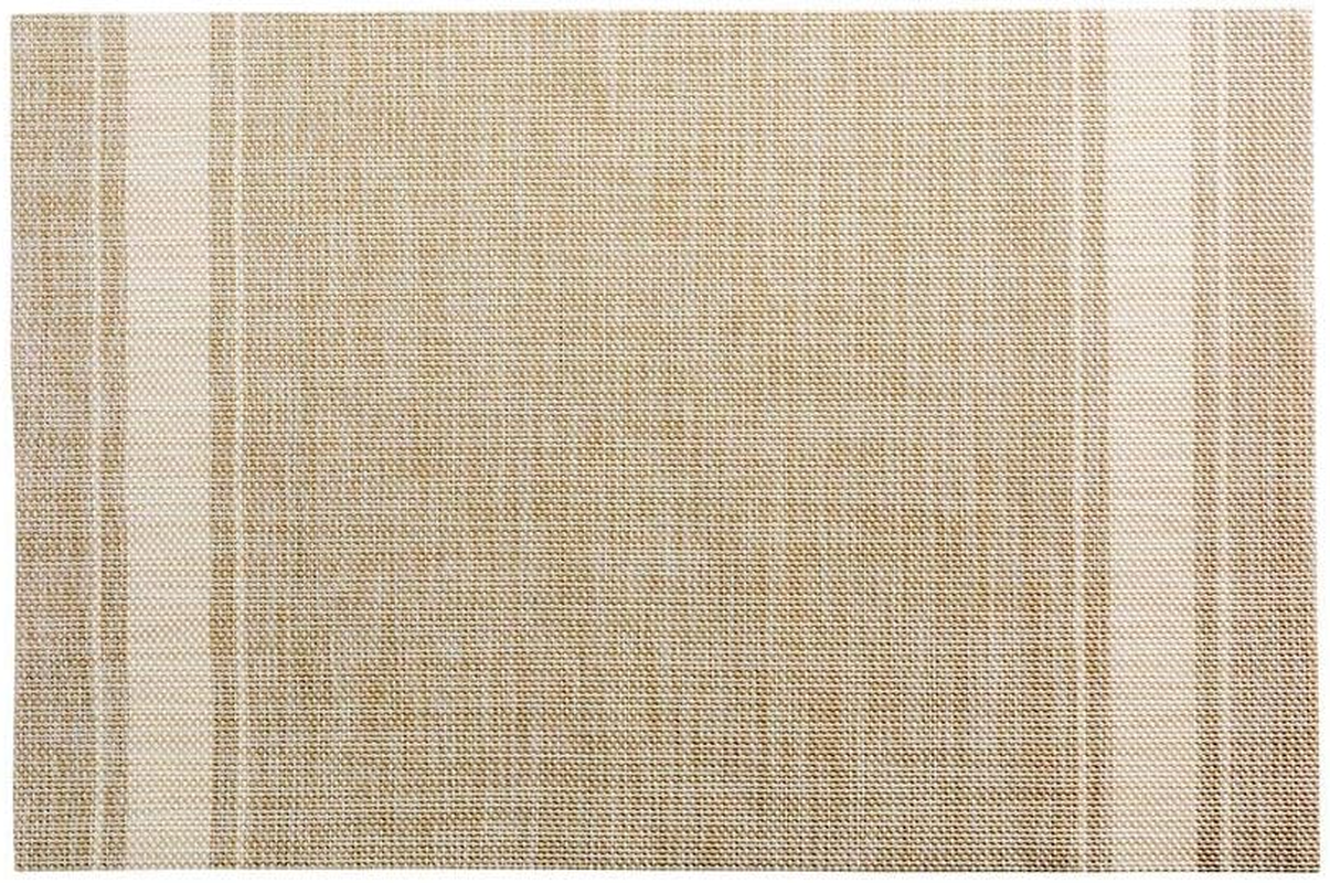 Restaurantware French Countryside 16 X 12 Inch Dining Table Placemats Set of 6 Heat-Tolerant Kitchen Table Mats - Eggshell Stripe No Stain Khaki Vinyl Woven Rectangle Placemats Easy to Clean