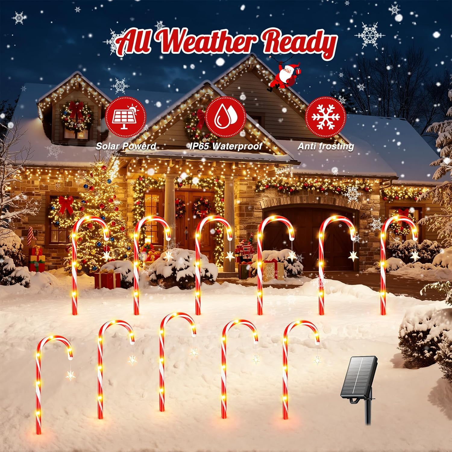 Christmas Decorations Outdoor, 12 Pack Solar Candy Cane Lights Christmas Yard Decorations with 10 Modes and Bright 72 LED, 28Ft Longer Waterproof Candy Cane Pathway Lights Xmas Gift image number 4