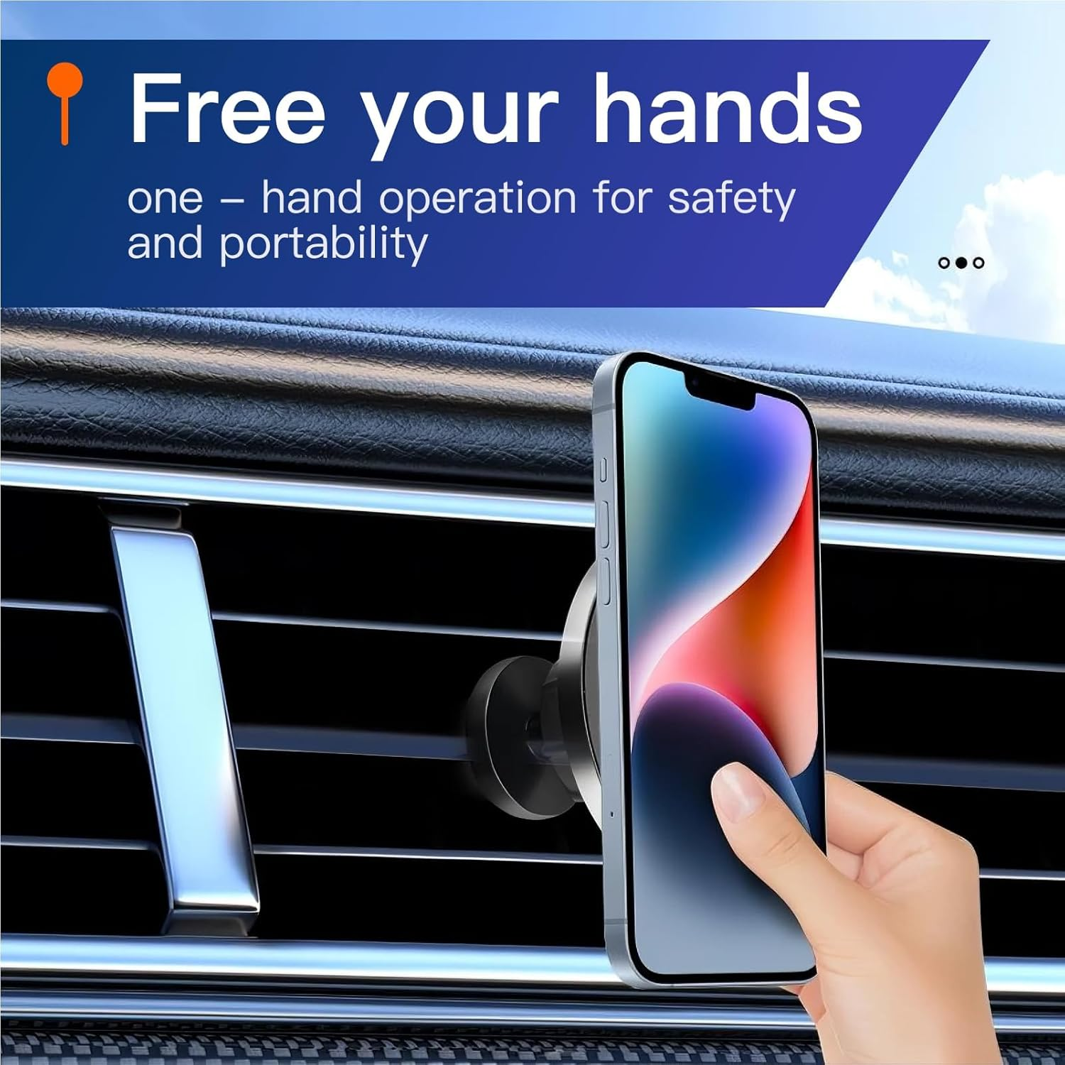 Car Mount for Iphone 16 Pro Max/16/15/14/13/12 Series, 360&deg; Adjustable Magnetic Phone Holder with Strong Magnets, Air Vent Clip, Compatible with All Smartphones, Easy One-Hand Operation image number 5