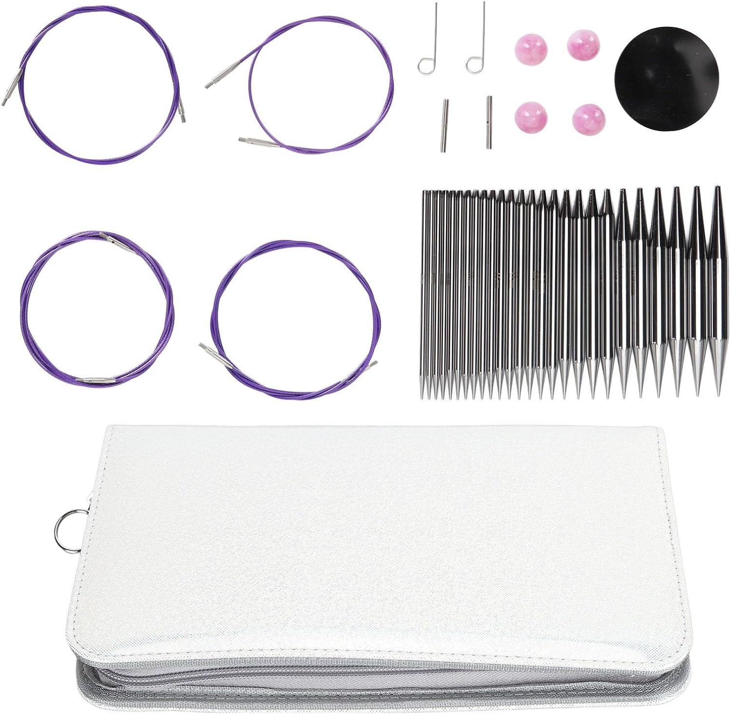 Circular Knitting Needles, 13 Pairs Aluminum Interchangeable Crochet Needles Set, Knitting Accessories with Storage Case for Handmade DIY Knitting image number 4