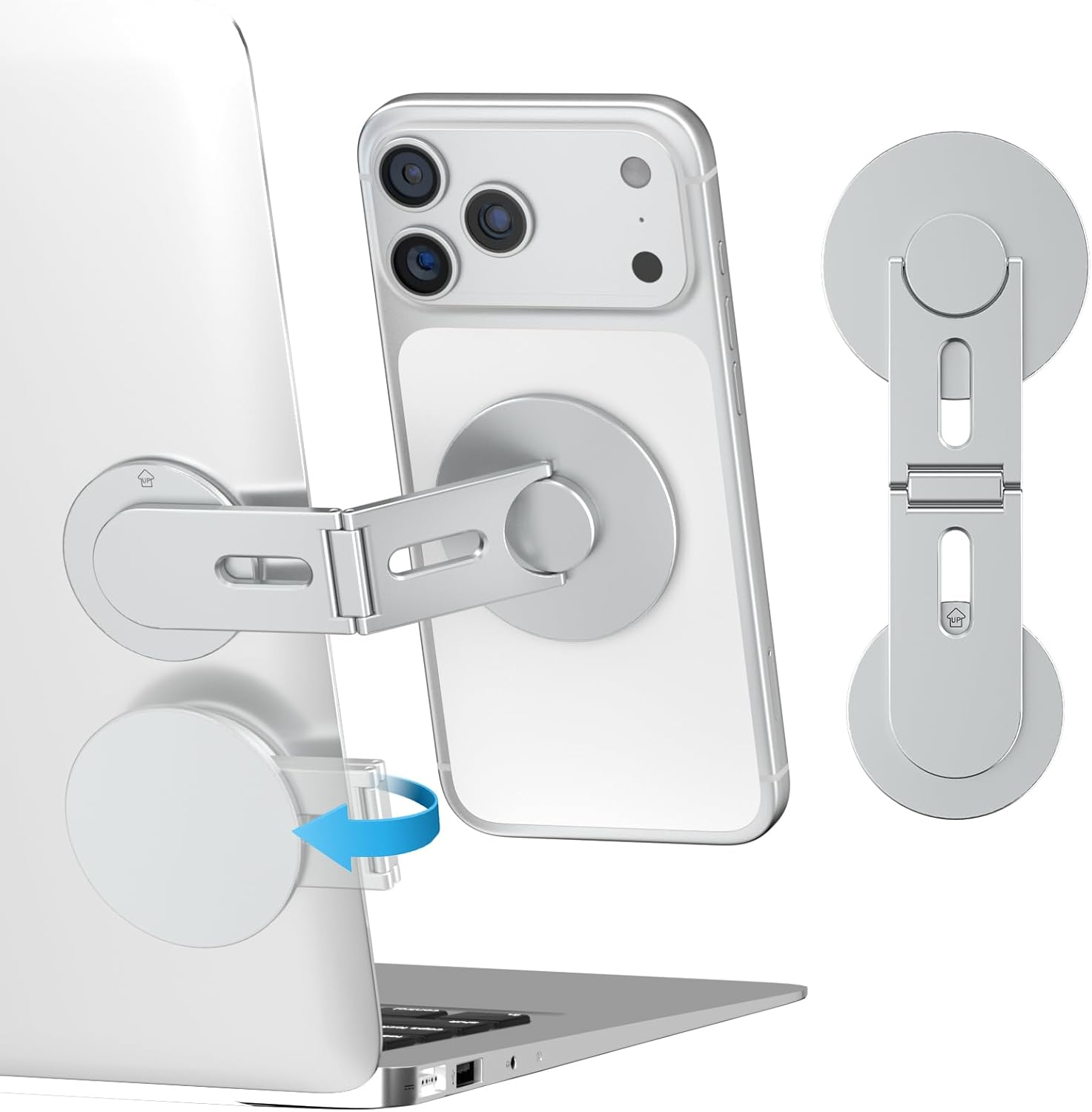 Cloudvalley Magnetic Laptop Phone Holder, 360&deg; Rotating Mount Compatible with Iphone Magsafe and All Phones, Macbook, PC Monitor, Screen Stand for Tesla, Portable Accessory, Black