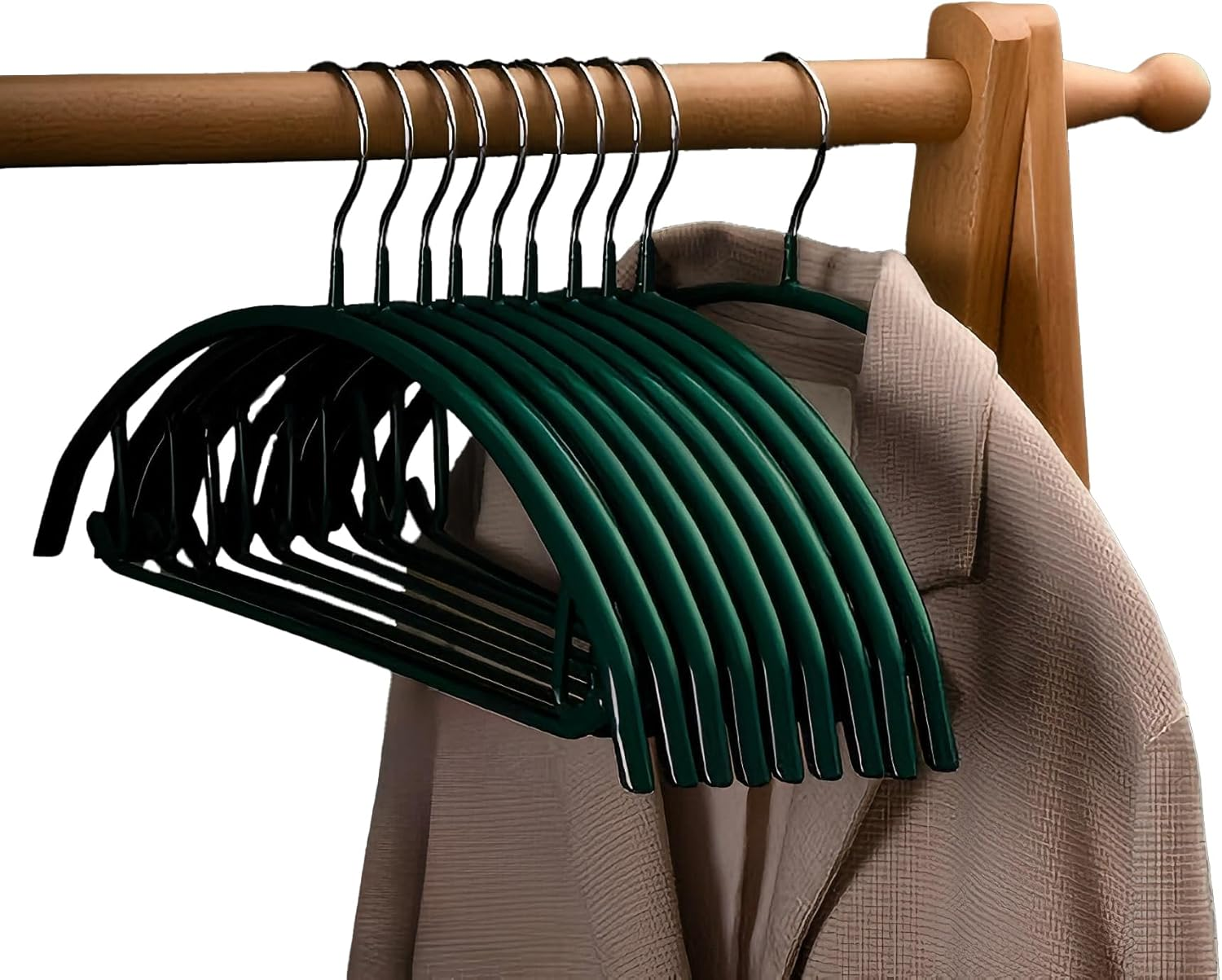 Tongke Clothes Hangers Set 10 Pack, No Bump Rounded Coat Hanger, Metal with Soft Non-Slip PVC Coating, Curved Design, (10, Green) - 10, Yellow image number 7