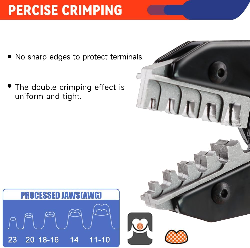 Crimping Tool for Open Barrel Terminals JST Molex TE Connectors - 24-10 AWG (0.25-6Mm&sup2;) with Wire Cutting Jaw - Ratcheting Wire Crimper image number 6