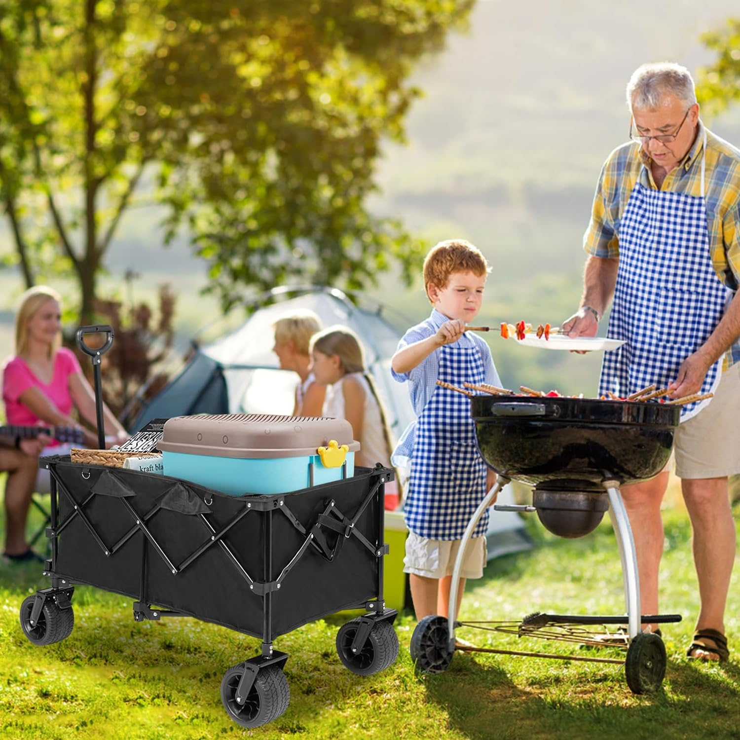 Advwin 200L Folding Wagon Cart, Camping Trolley Cart Heavy Duty Utility Outdoor Garden Folding Cart,150Kg for Camping Garden Outdoor Sports