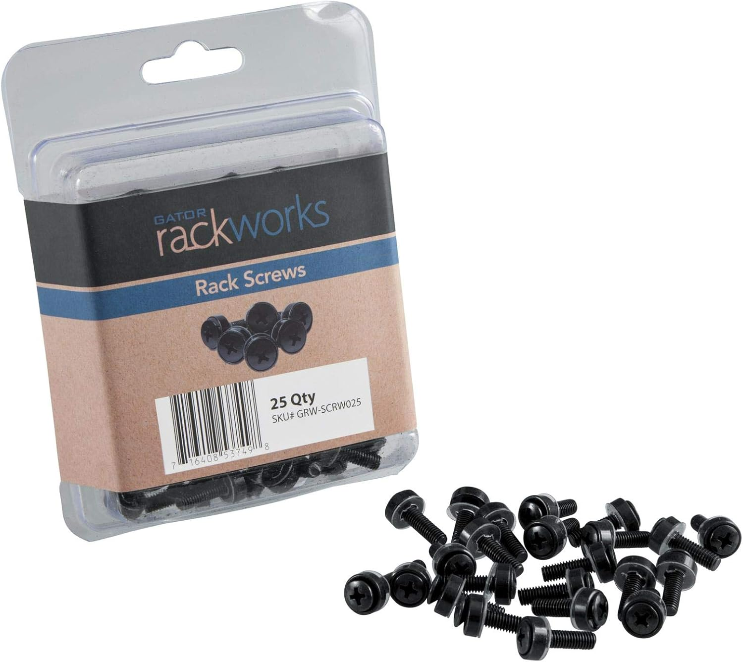 Gator Rackworks Standard Size Rack Screws; 25 Pack (GRW-SCRW025), Black image number 1