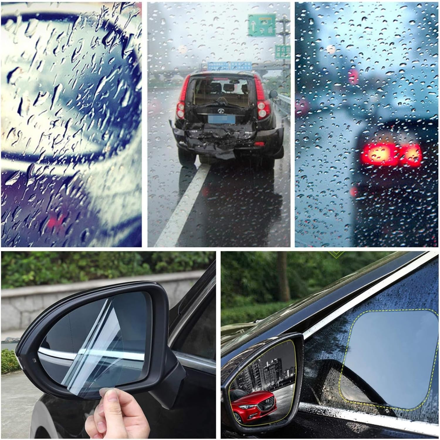 12 Pack Car Rearview Mirror & Side Window Rainproof Film - Anti-Fog/Anti-Glare/Waterproof Mirror Protective Film for Cars, Trucks, SUV, Bus