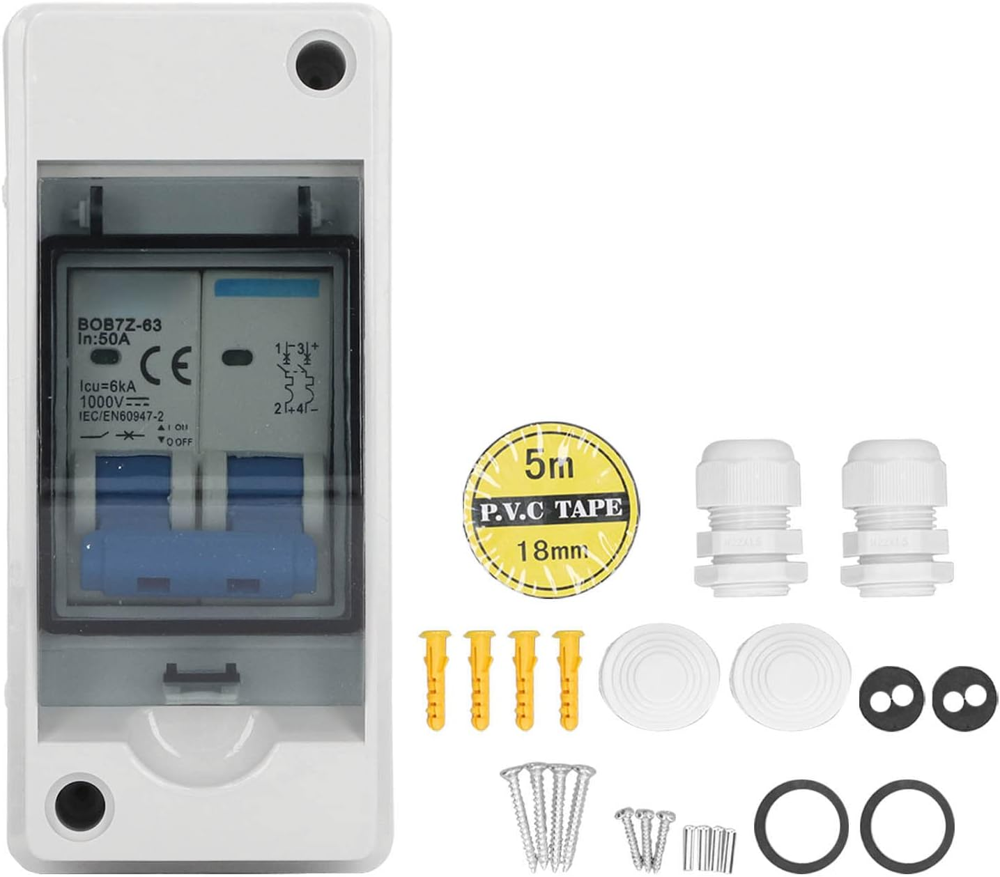 Solar Panel Disconnect Switch, 50A DC Disconnect Switch, PV Solar Miniature Circuit Breaker with IP65 Waterproof Distribution Box for Outdoor Solar PV System image number 1