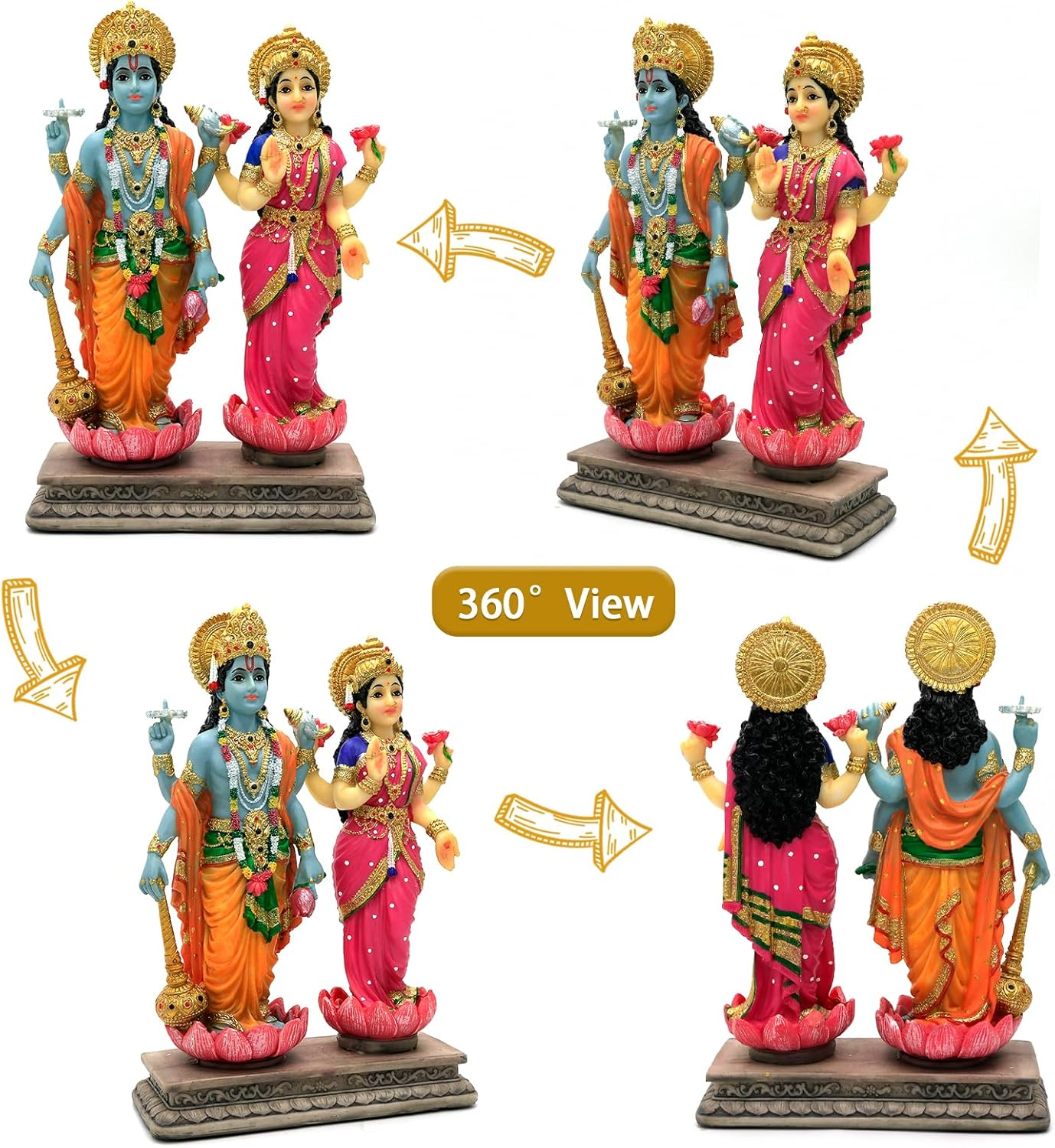 Hindu God Lakshmi Narayan Statue - 8.8&rdquo; H Laxmi Narayan Sculpture Indian Diwali Pooja Item Murti Gifts for Indian Couple Friends Family Diwali Gifts Home Office Mandir Temple Puja Decor