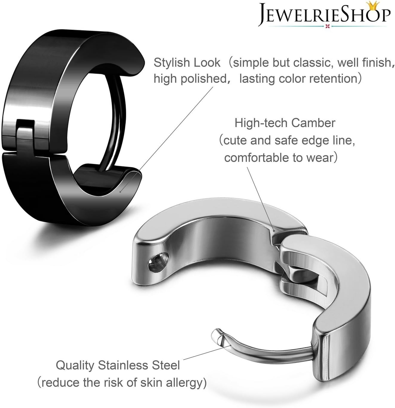 Jewelrieshop Men Jewelry Set Huggie Earrings Hinged Hoop Dangle Earrings, Stainless Steel, Hypoallergenic, Urban Hoop Earrings