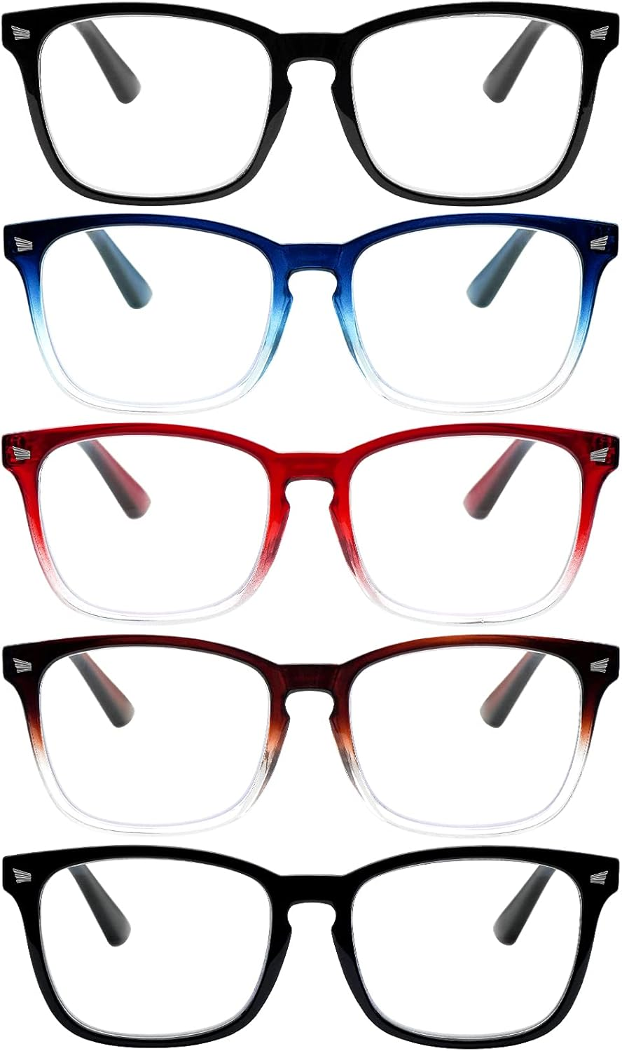 VIDEBLA 5 Pack Blue Light Blocking Reading Glasses,Spring Hinge Readers for Women Men,Anti UV Ray Filter Nerd Eyeglasses, Mix, Medium