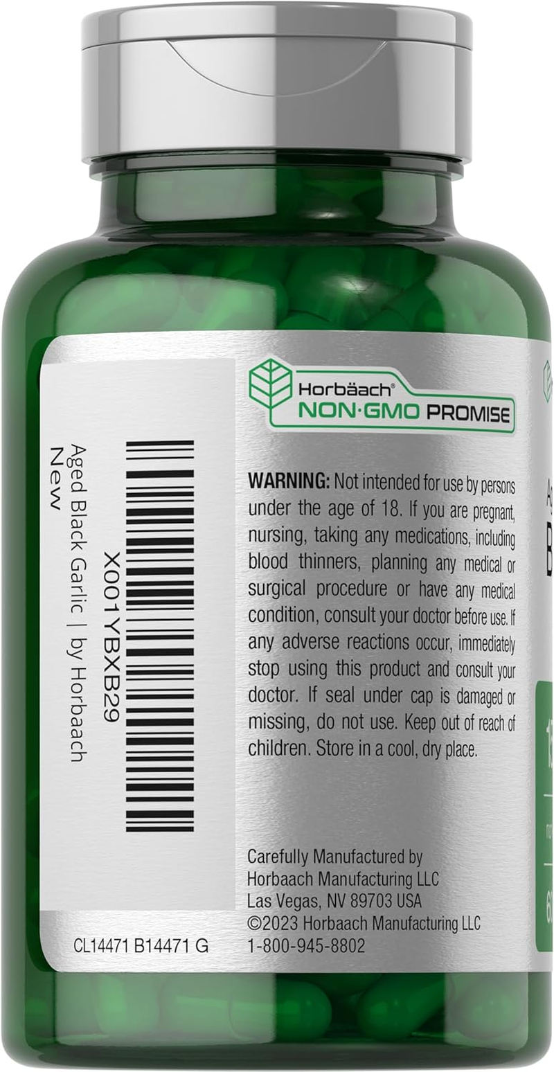 Fermented Black Garlic Capsules | 1000Mg | 60 Count | Non-Gmo, Gluten Free | by Horbaach image number 2