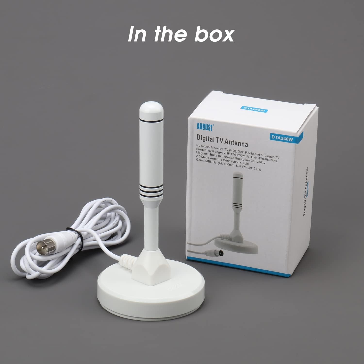 August DTA240 Freeview Indoor TV Aerial High Gain HD Portable Indoor Outdoor Digital Freeview TV Antenna for USB TV Tuner/Dvb-T Television/Dab Radio/Sd / 4K - with Magnetic Base [White] image number 5