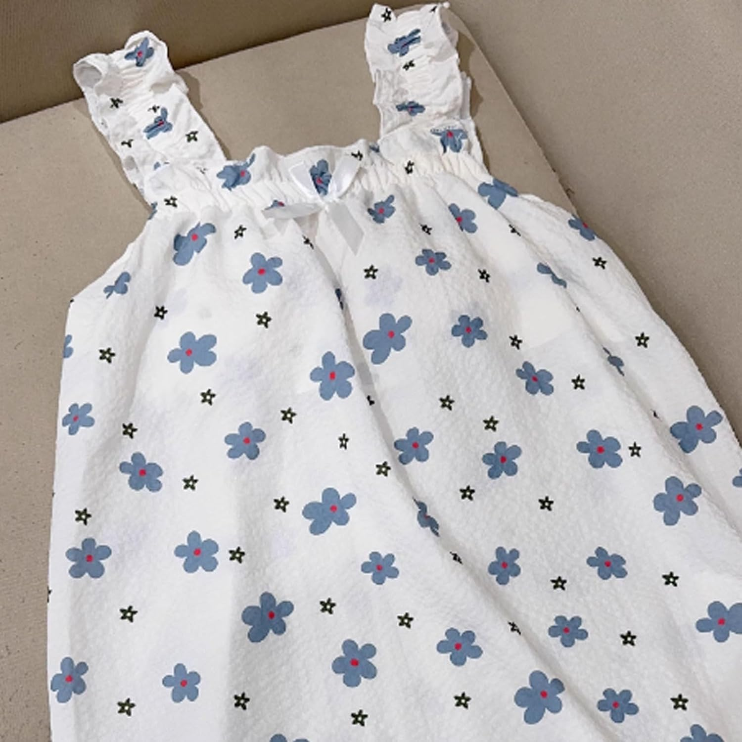 Polyester-Cotton Blended Nightgown Suspenders with Chest Pads Nightdress Loose Thin Can Be Worn Outside image number 3